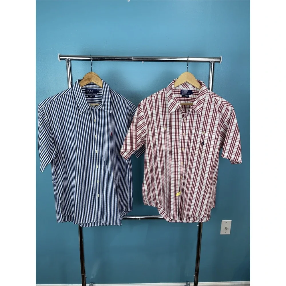 Vintage Polo Ralph Lauren Short Sleeve Button Up Shirt Plaid XL Preppy Lot Of 2